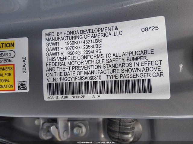 1HGCY1F48SA060810 Honda ACCORD SE