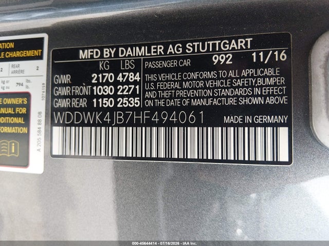 Продаж на аукціоні авто 2017 Mercedes-benz C 300, vin: WDDWK4JB7HF494061, номер лоту: 45644414