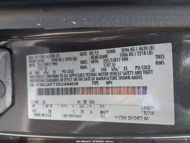 Aukcja sprzedaży 2014 Ford Escape S, vin: 1FMCU0F7XEUA84538, numer aukcji: 45644416