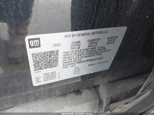 45644449 :رقم المزاد ، 1GNSCNKD7PR547597 vin ، 2023 Chevrolet Tahoe 2wd Lt مزاد بيع