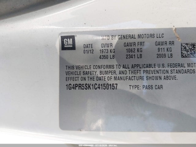 2012 Buick Verano Convenience Group მანქანა იყიდება აუქციონზე, vin: 1G4PR5SK1C4150157, აუქციონის ნომერი: 45644460
