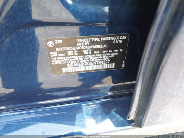 Aukcja sprzedaży 2016 Bmw 328i, vin: WBA8E9G53GNT84327, numer aukcji: 45644465