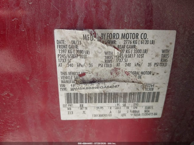 45644493 :رقم المزاد ، 1FM5K8B89EGA64047 vin ، 2014 Ford Explorer مزاد بيع