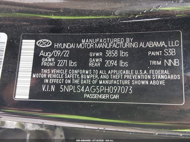 Продажа на аукционе авто 2023 Hyundai Elantra Sel, vin: 5NPLS4AG5PH097073, номер лота: 45644498