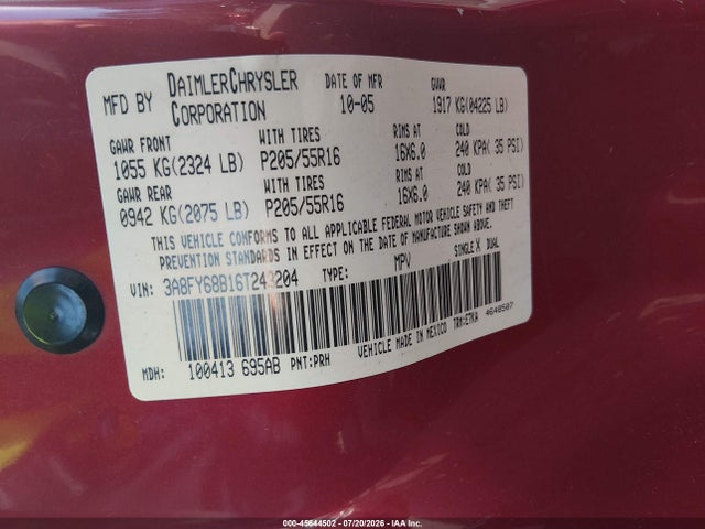 Продаж на аукціоні авто 2006 Chrysler Pt Cruiser Limited, vin: 3A8FY68B16T243204, номер лоту: 45644502