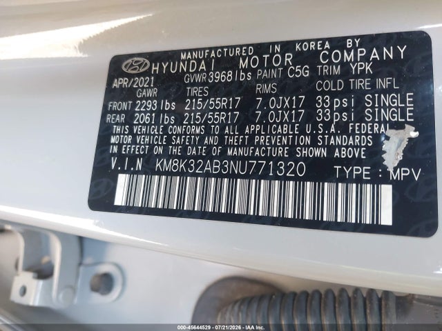 2022 Hyundai Kona Sel მანქანა იყიდება აუქციონზე, vin: KM8K32AB3NU771320, აუქციონის ნომერი: 45644529