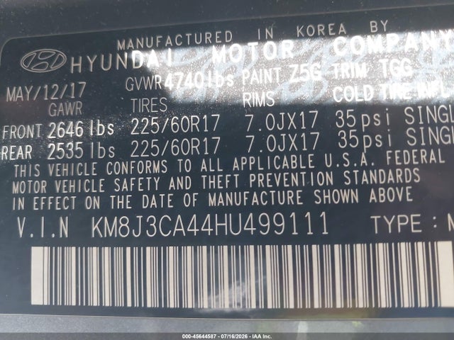 Hyundai TUCSON SE 2017 KM8J3CA44HU499111 Image 9