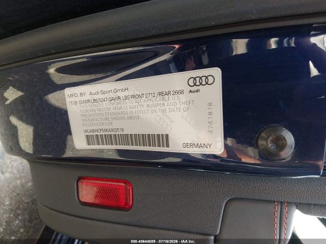 Aukcja sprzedaży 2019 Audi Rs 5 2.9t, vin: WUABWCF56KA902518, numer aukcji: 45644589