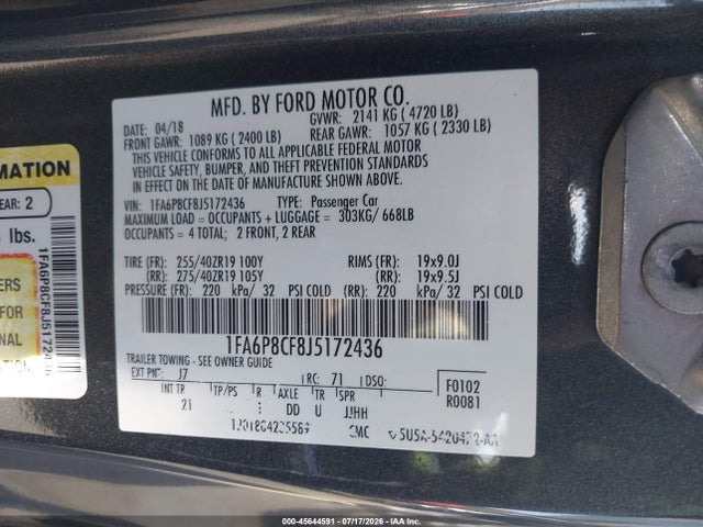 Ford MUSTANG GT 2018 1FA6P8CF8J5172436 Image 9