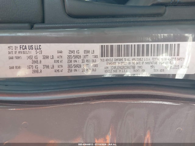 Aukcja sprzedaży 2019 Jeep Grand Cherokee Upland 4x2, vin: 1C4RJEAG2KC802788, numer aukcji: 45644613