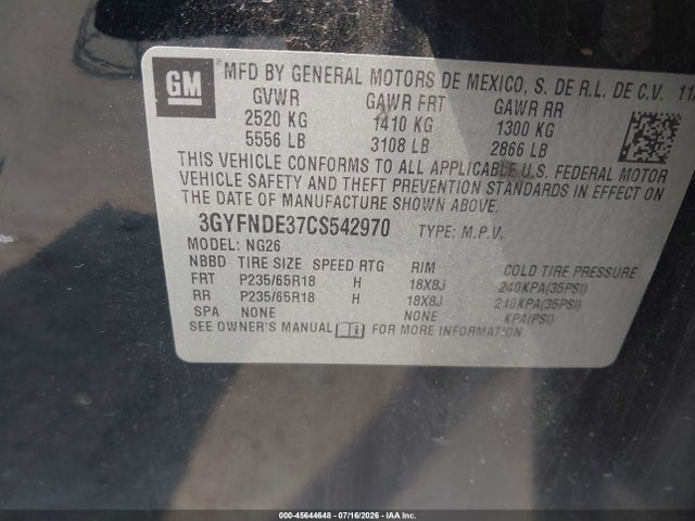 Продаж на аукціоні авто 2012 Cadillac Srx Luxury Collection, vin: 3GYFNDE37CS542970, номер лоту: 45644648