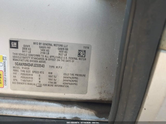 5GAKRBKD4FJ230543 Buick Enclave Leather