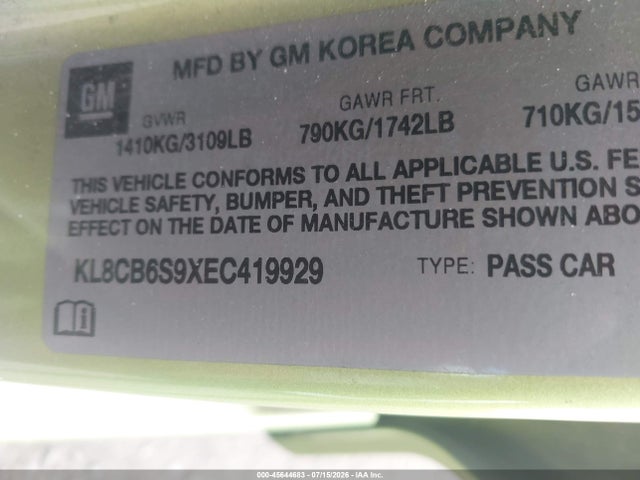 Chevrolet Spark Ls Auto 2014 KL8CB6S9XEC419929 Image 9
