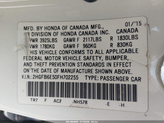 Honda CIVIC SI 2015 2HGFB6E50FH702255 Image 9