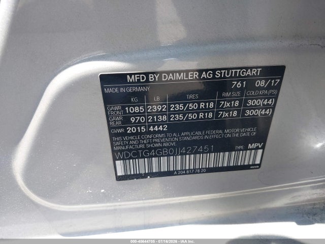 WDCTG4GB0JJ427451 Mercedes-Benz Gla 250 4matic