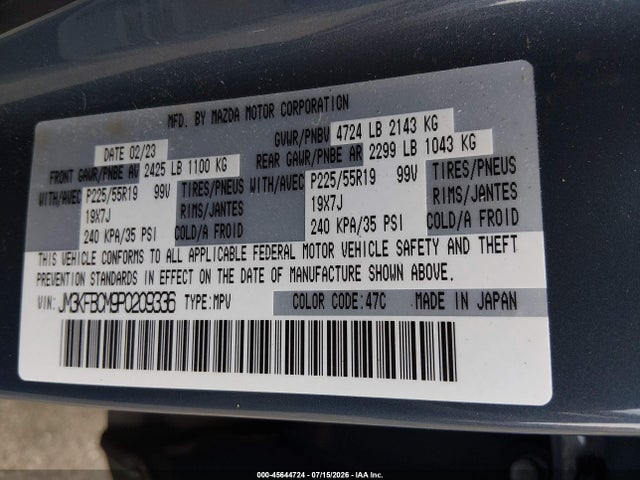 Продаж на аукціоні авто 2023 Mazda Cx-5 2.5 S Carbon Edition, vin: JM3KFBCM9P0209336, номер лоту: 45644724