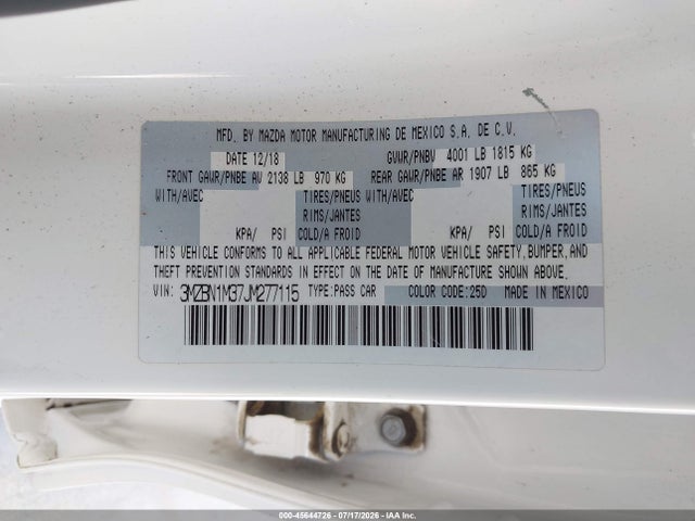 Aukcja sprzedaży 2018 Mazda Mazda3 Grand Touring, vin: 3MZBN1M37JM277115, numer aukcji: 45644726