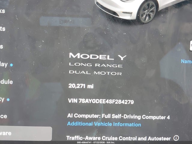 Aukcja sprzedaży 2025 Tesla Model Y Long Range Dual Motor All-wheel Drive, vin: 7SAYGDEE4SF284279, numer aukcji: 45644741