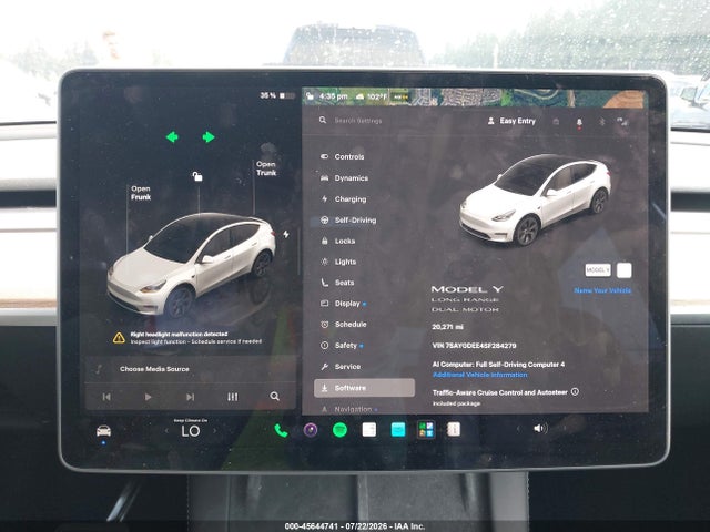 Aukcja sprzedaży 2025 Tesla Model Y Long Range Dual Motor All-wheel Drive, vin: 7SAYGDEE4SF284279, numer aukcji: 45644741