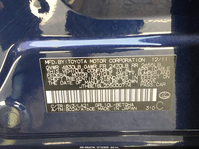 Продажа на аукционе авто 2013 Lexus Gs 350, vin: JTHBE1BL2D5000774, номер лота: 45644746