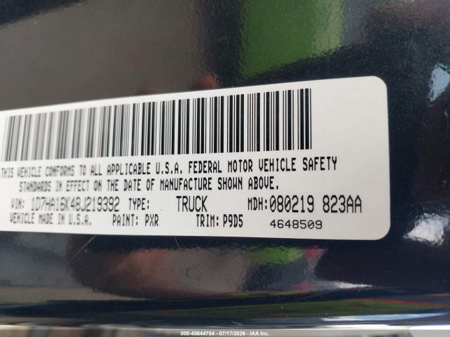 Продажа на аукционе авто 2008 Dodge Ram 1500 St/sxt, vin: 1D7HA16K48J219392, номер лота: 45644754