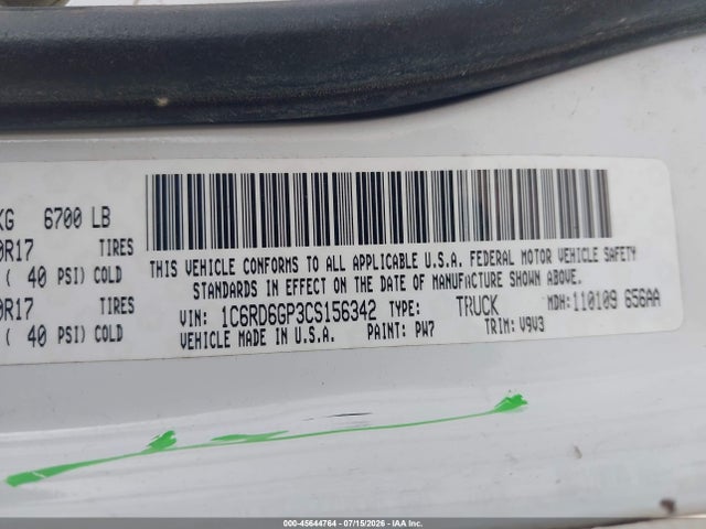Продаж на аукціоні авто 2012 Ram 1500 Slt, vin: 1C6RD6GP3CS156342, номер лоту: 45644764