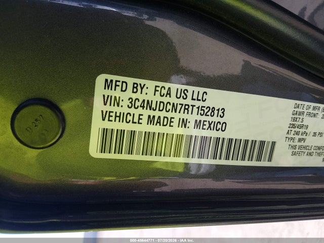 45644771 :رقم المزاد ، 3C4NJDCN7RT152813 vin ، 2024 Jeep Compass Limited 4x4 مزاد بيع
