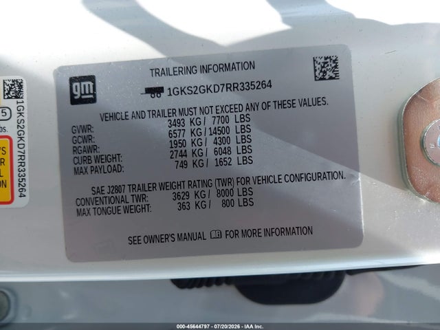 Aukcja sprzedaży 2024 Gmc Yukon Xl 4wd Slt, vin: 1GKS2GKD7RR335264, numer aukcji: 45644797