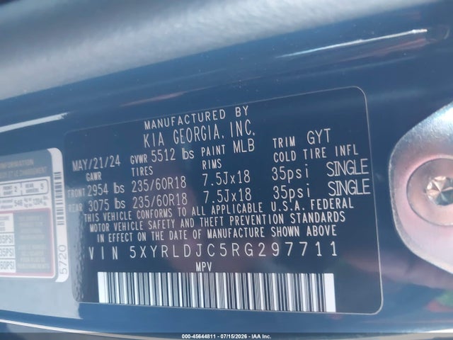 Aukcja sprzedaży 2024 Kia Sorento S, vin: 5XYRLDJC5RG297711, numer aukcji: 45644811