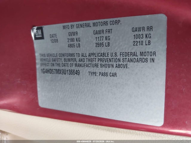 Aukcja sprzedaży 2009 Buick Lucerne Cxl-3, vin: 1G4HD57MX9U136649, numer aukcji: 45644829