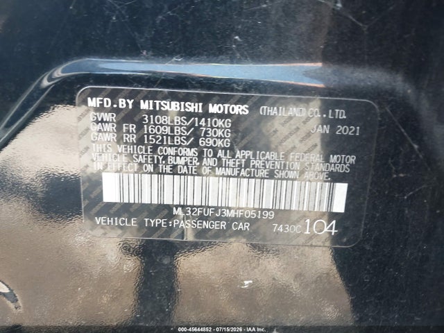 Продажа на аукционе авто 2021 Mitsubishi Mirage G4 Carbonite Edition/es/le, vin: ML32FUFJ3MHF05199, номер лота: 45644852