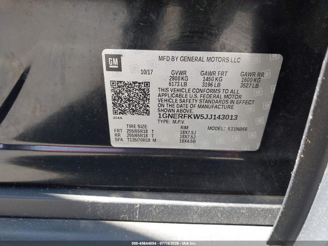 Продаж на аукціоні авто 2018 Chevrolet Traverse Ls, vin: 1GNERFKW5JJ143013, номер лоту: 45644854