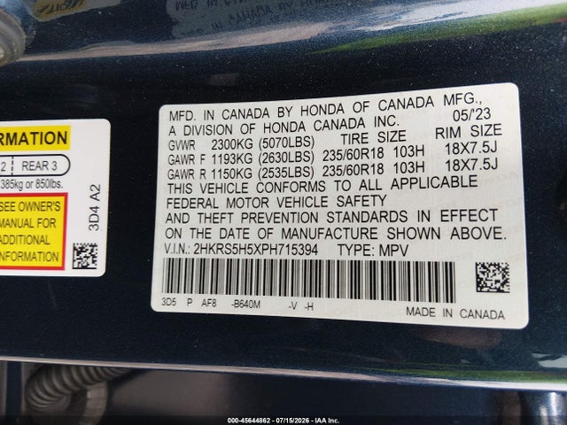 Продажа на аукционе авто 2023 Honda Cr-v Hybrid Sport, vin: 2HKRS5H5XPH715394, номер лота: 45644862