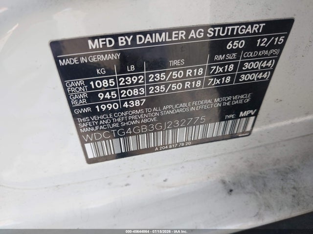 Продаж на аукціоні авто 2016 Mercedes-benz Gla 250 4matic, vin: WDCTG4GB3GJ232775, номер лоту: 45644864