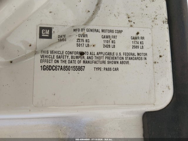 Aukcja sprzedaży 2005 Cadillac Sts V8, vin: 1G6DC67A850155867, numer aukcji: 45644869