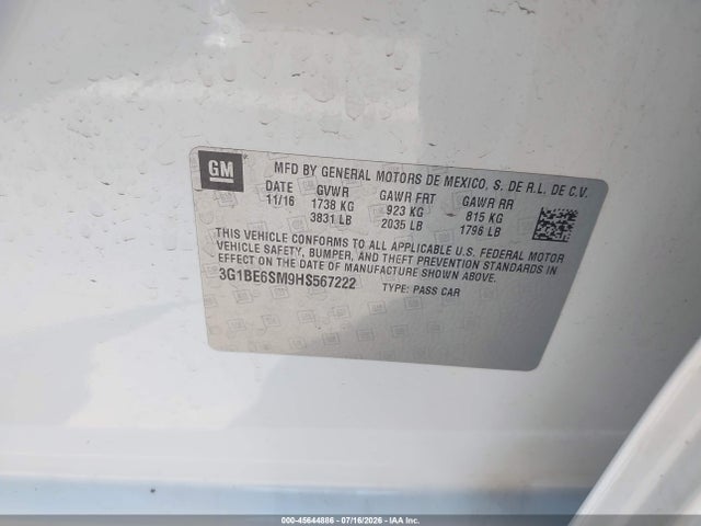 Chevrolet Cruze Lt Auto 2017 3G1BE6SM9HS567222 Image 9