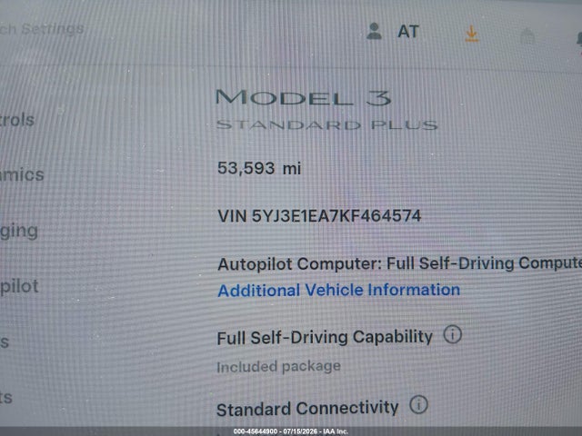 5YJ3E1EA7KF464574 Tesla Model 3 Long Range/mid Range/standard Range/standard Range Plus