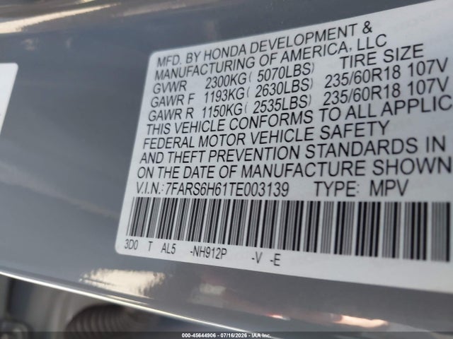 7FARS6H61TE003139 Honda Cr-v Hybrid Awd Trailsport