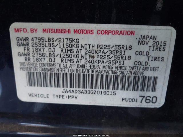 Mitsubishi Outlander Sel 2016 JA4AD3A33GZ019015 Image 9