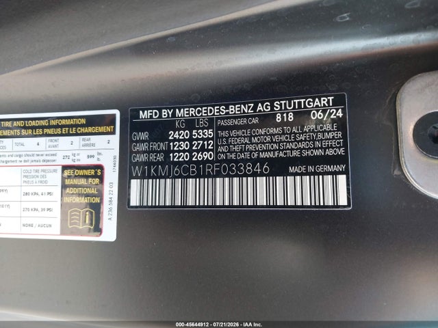 2024 Mercedes-benz Amg Cle 53 მანქანა იყიდება აუქციონზე, vin: W1KMJ6CB1RF033846, აუქციონის ნომერი: 45644912