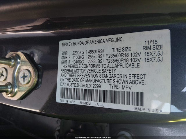 Acura RDX 2016 5J8TB3H58GL012299 Image 9