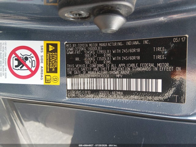Toyota Highlander Xle 2017 5TDJZRFHXHS430008 Image 9