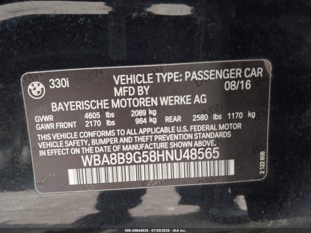 Aukcja sprzedaży 2017 Bmw 3 Series 330i, vin: WBA8B9G58HNU48565, numer aukcji: 45644929