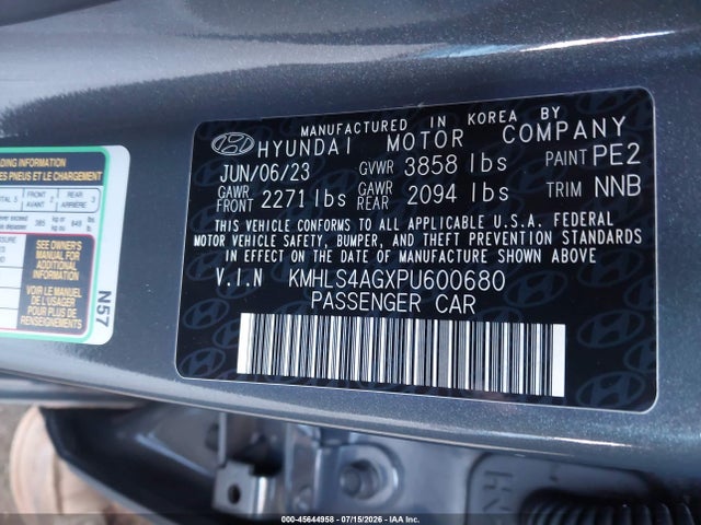 KMHLS4AGXPU600680 Hyundai ELANTRA SEL