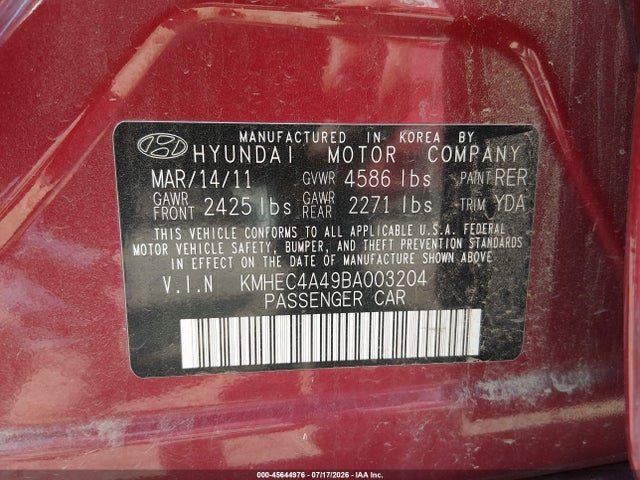 Aukcja sprzedaży 2011 Hyundai Sonata Hybrid, vin: KMHEC4A49BA003204, numer aukcji: 45644976