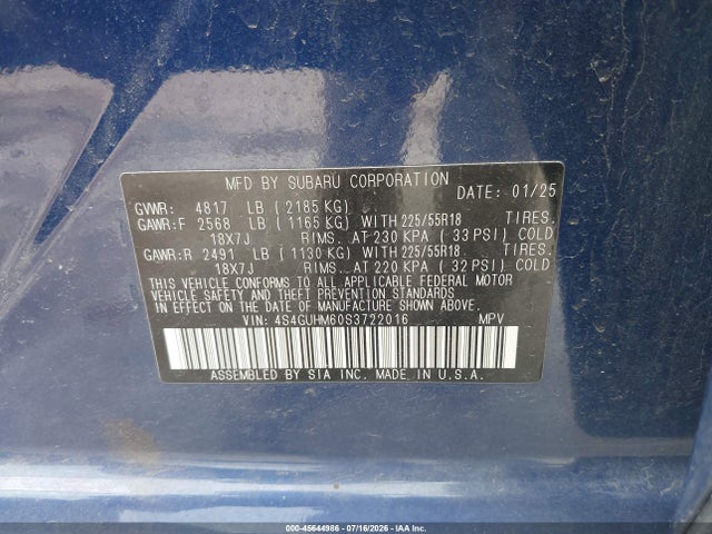 Продаж на аукціоні авто 2025 Subaru Crosstrek Limited, vin: 4S4GUHM60S3722016, номер лоту: 45644986