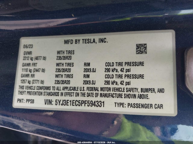 Tesla Model 3 Performance Dual Motor All-wheel Drive 2023 5YJ3E1EC5PF594331 Image 9