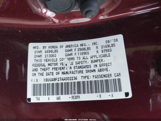 Aukcja sprzedaży 2010 Acura Tl 3.5, vin: 19UUA8F27AA002234, numer aukcji: 45644996