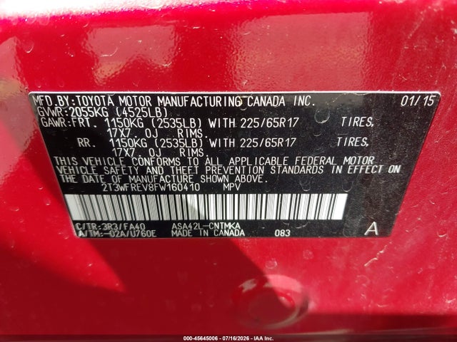Toyota Rav4 Xle 2015 2T3WFREV8FW160410 Image 9