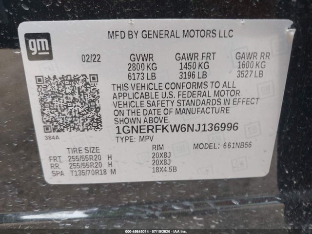 1GNERFKW6NJ136996 Chevrolet Traverse Fwd Ls